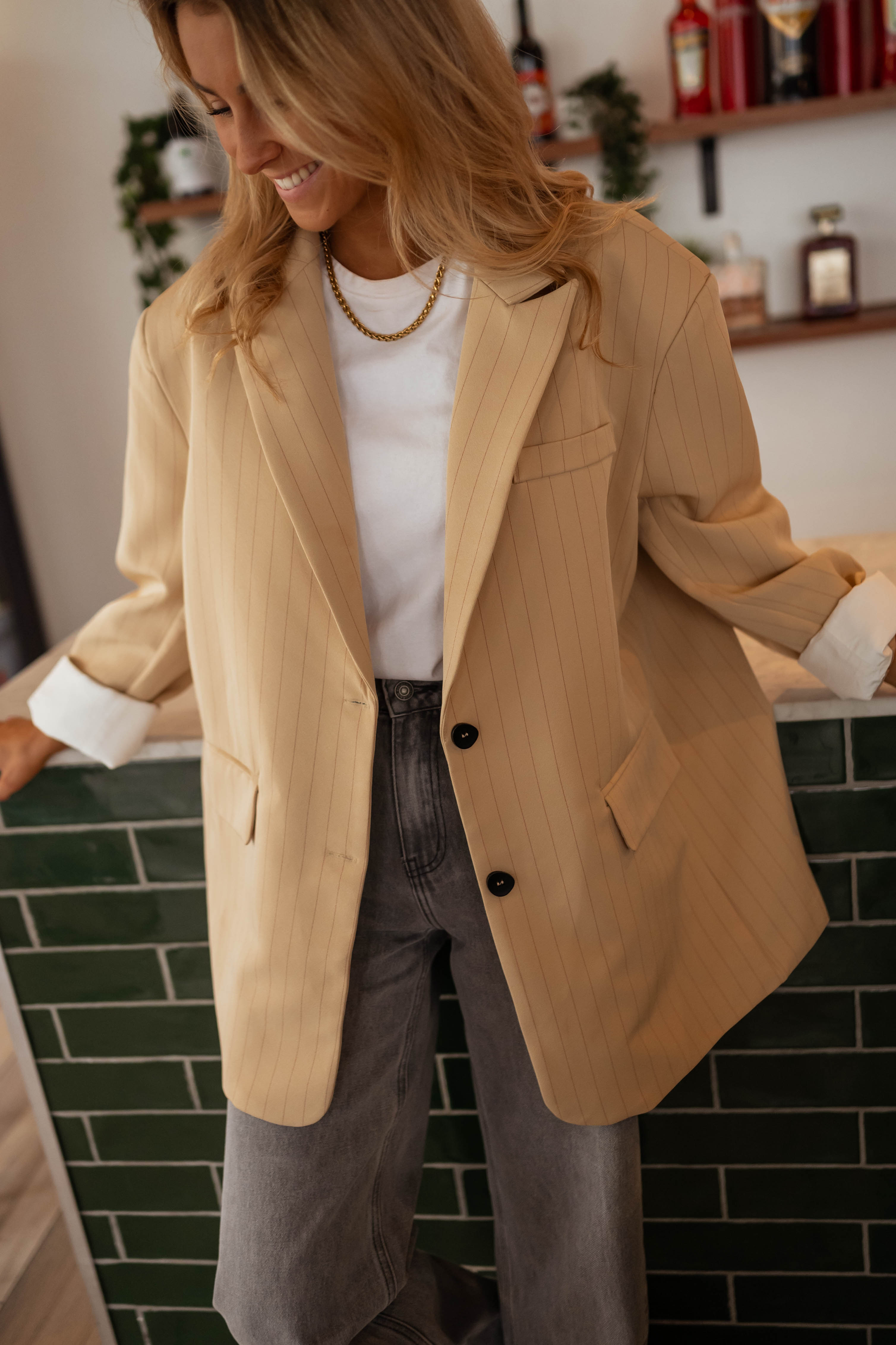 Beige Striped Gaspard Blazer