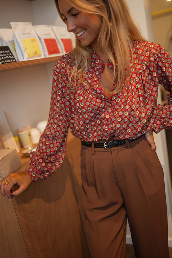 Red Patterned Morena Blouse