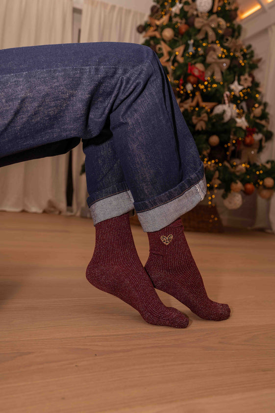 Burgundy Glitter Bicy Socks