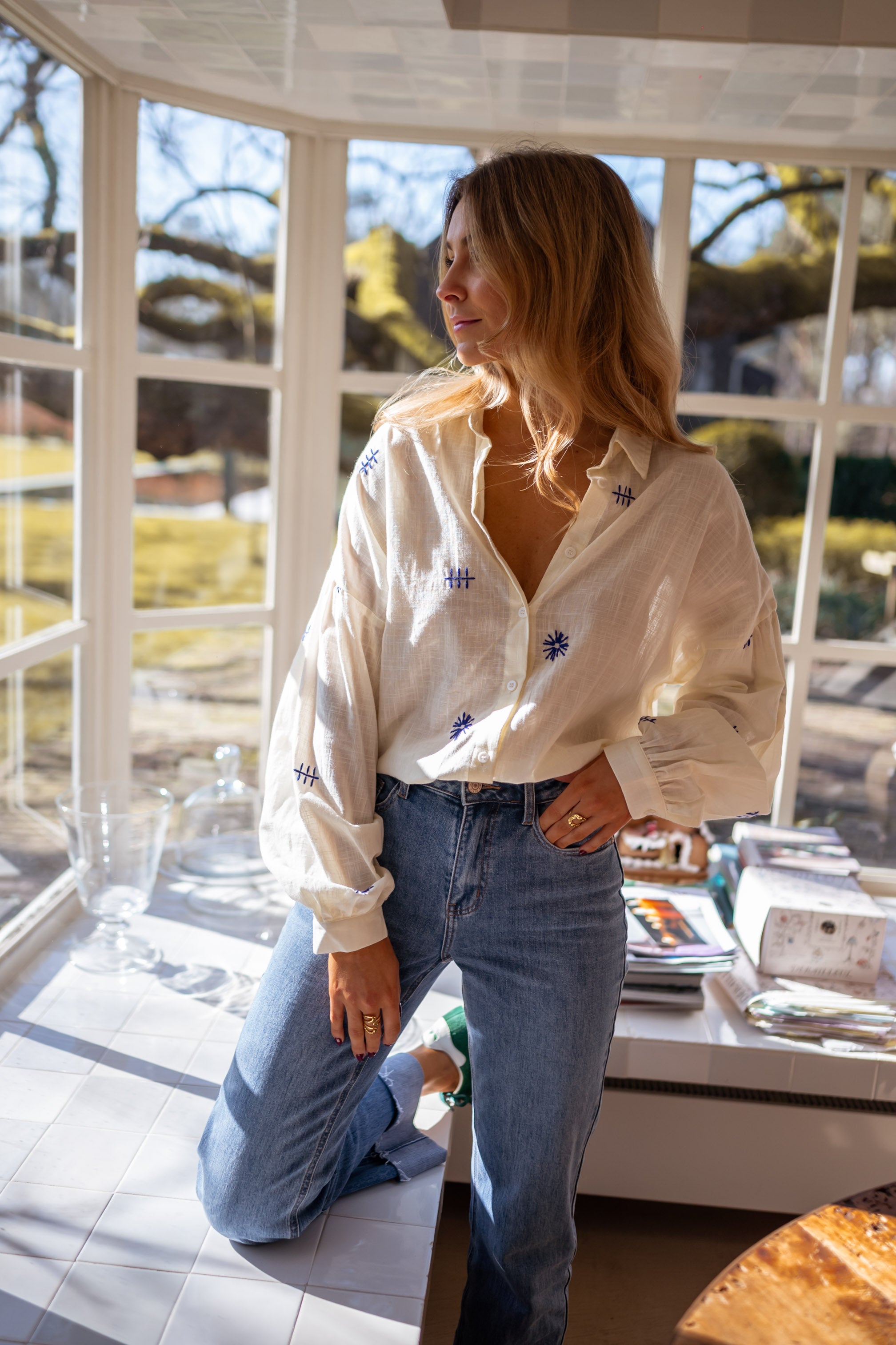 Pale Yellow and Blue Patterned Orleana Shirt