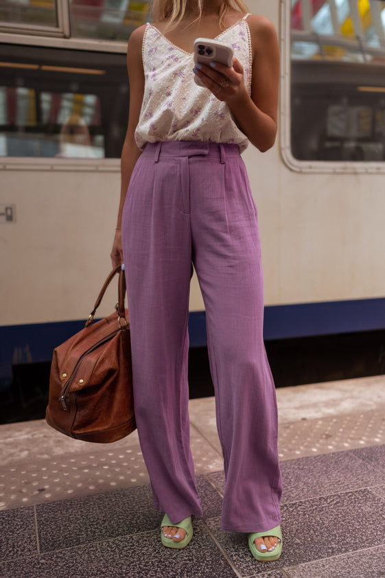 Purple Linen Joey Pants