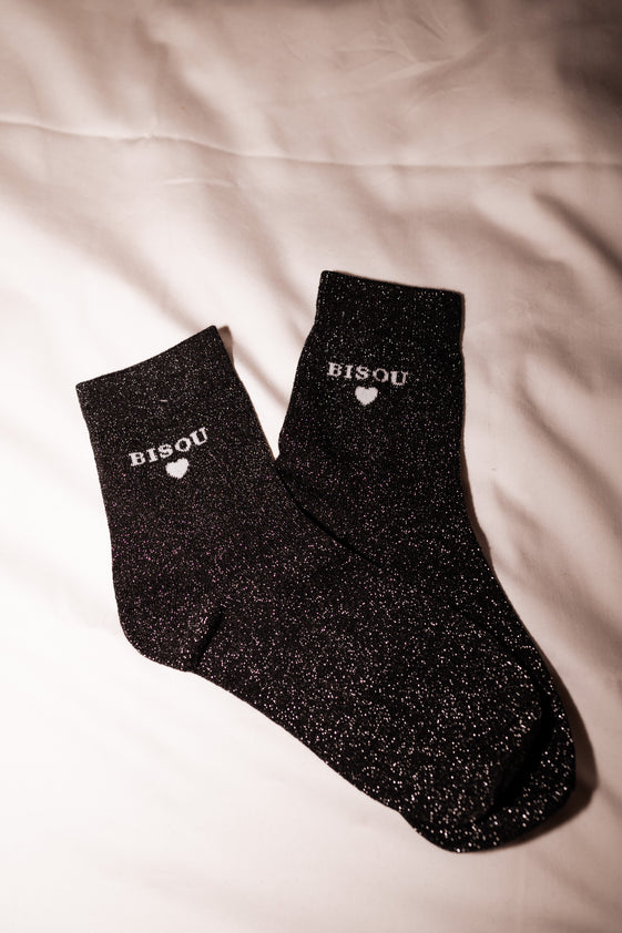 Shiny Black Bisou Socks