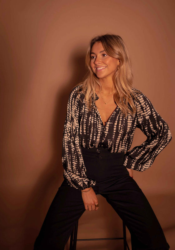 Black and Taupe Spotted Thiam Blouse