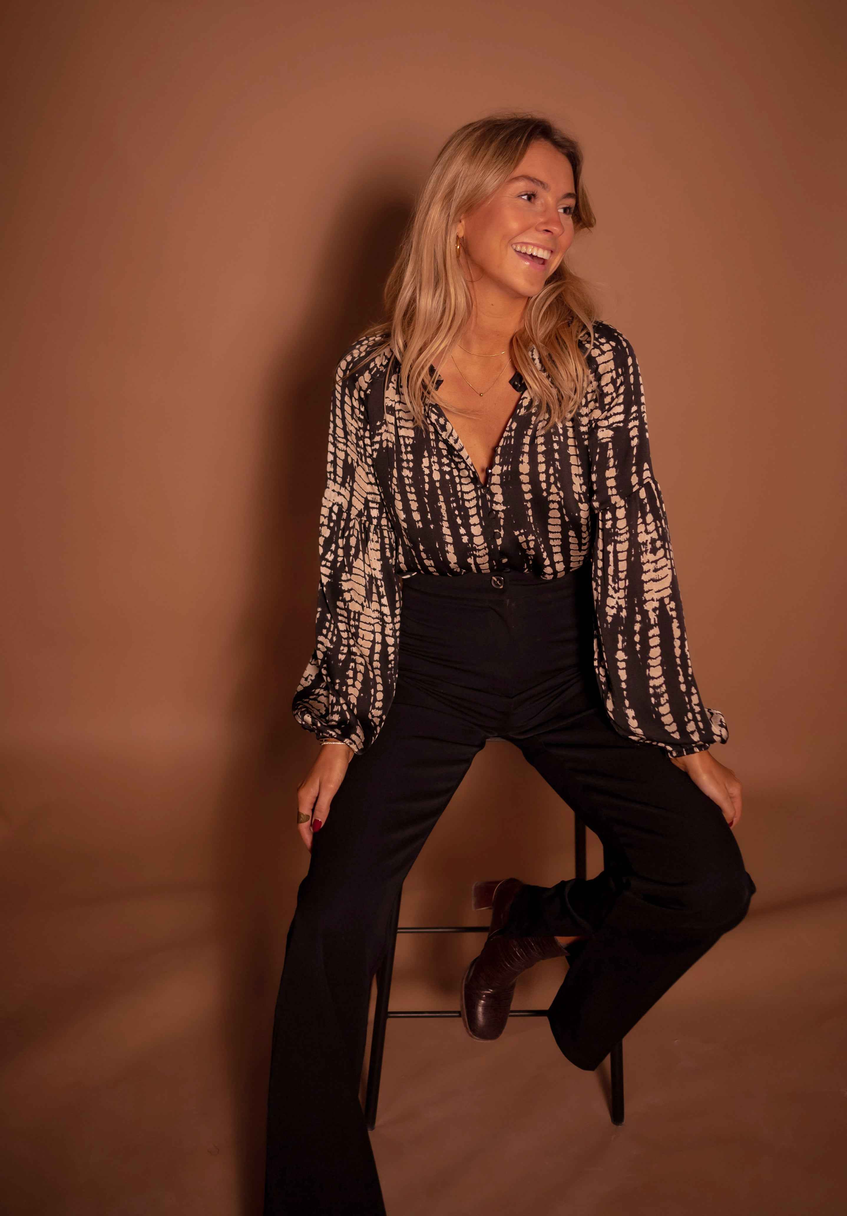 Black and Taupe Spotted Thiam Blouse