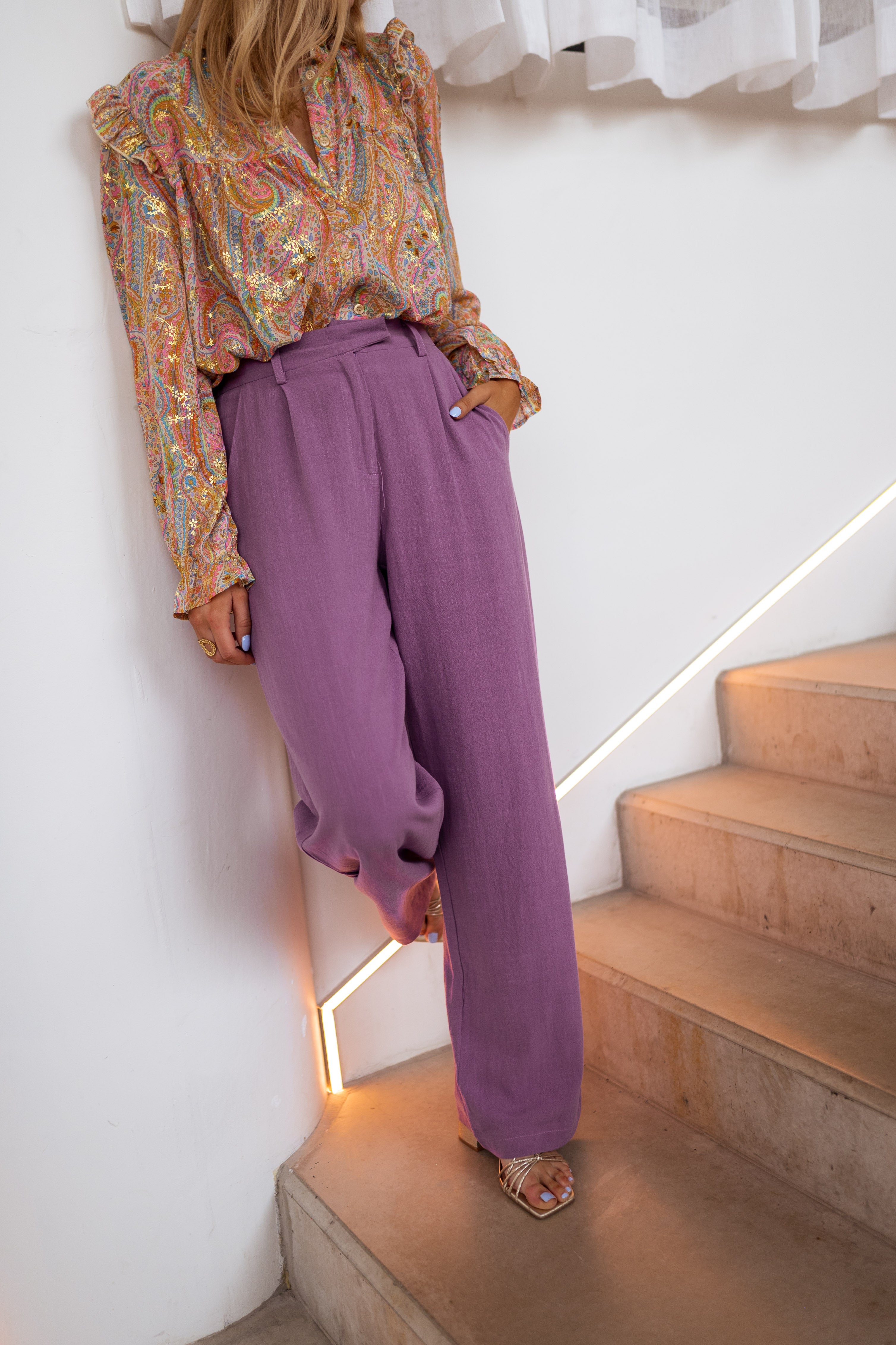 Purple Linen Joey Pants