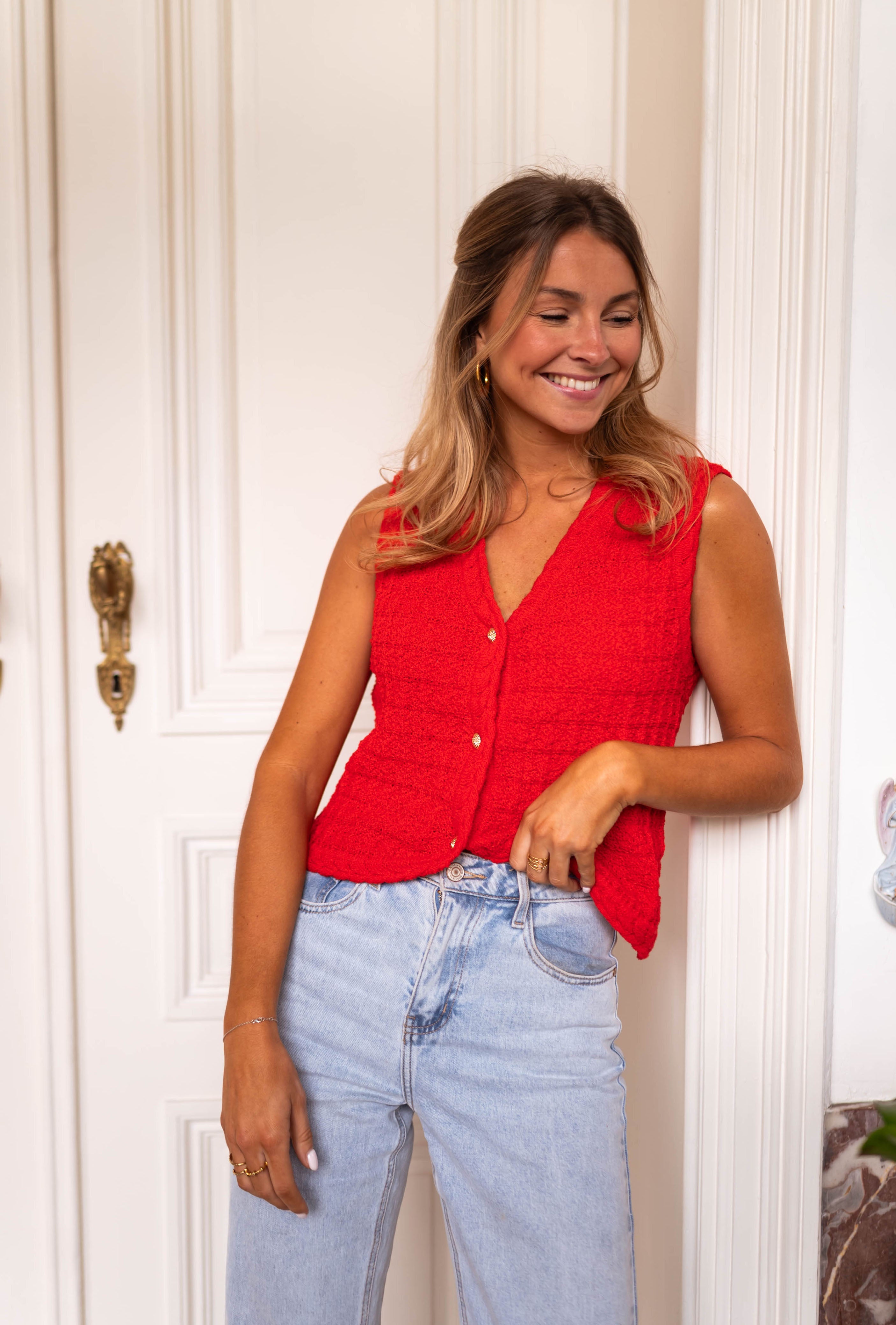 Red Blake Sleeveless Cardigan