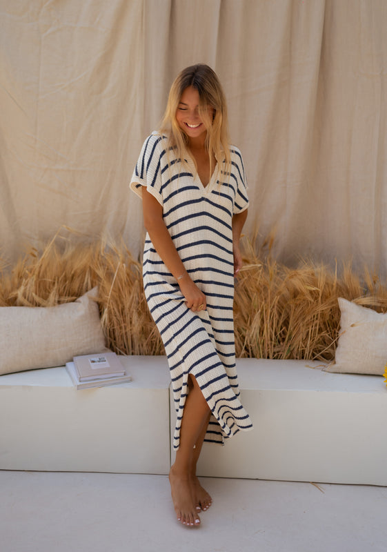 Blue and Ecru Striped Soam Dress