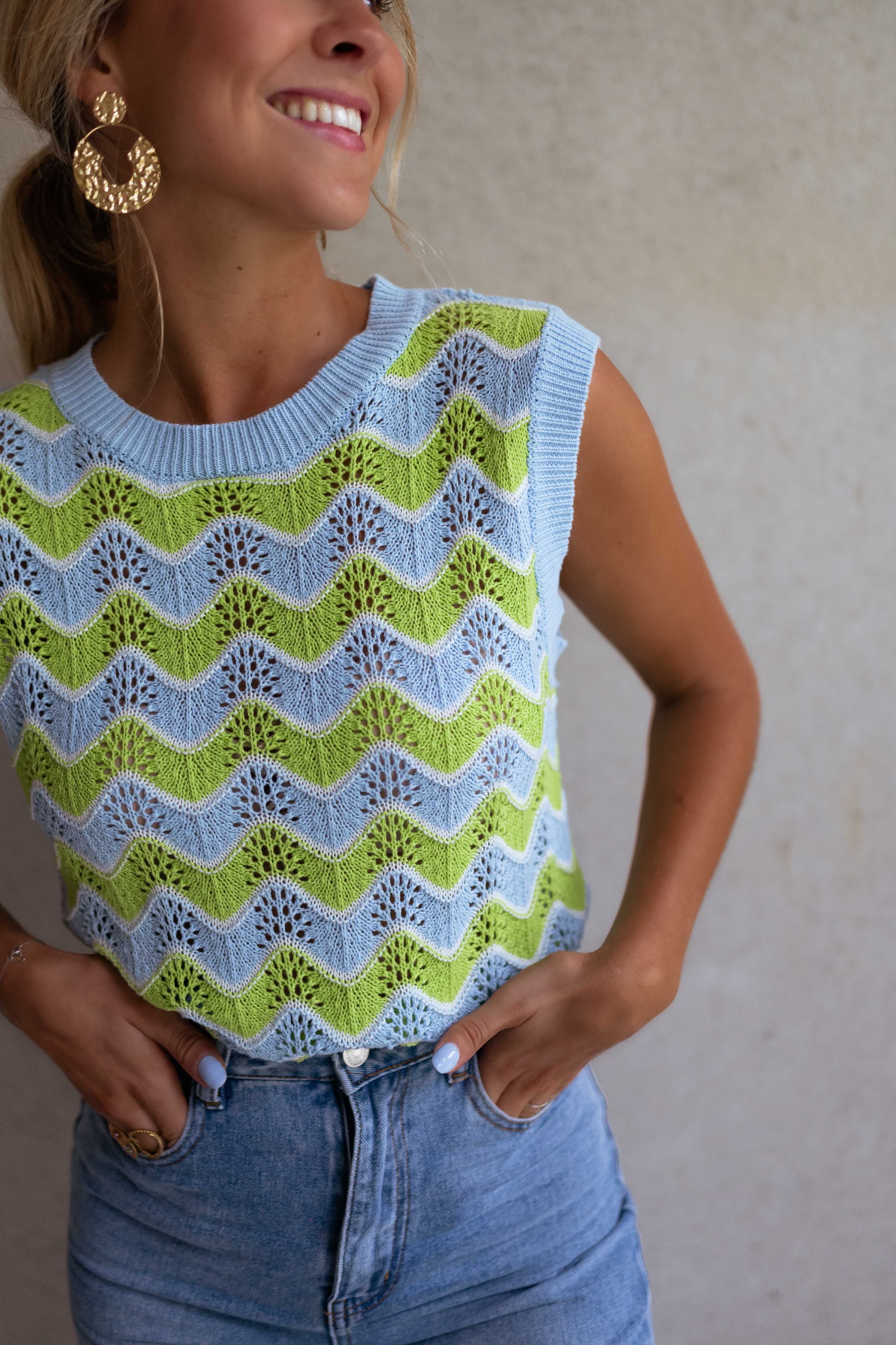 Green and Blue Crochet Stany Top