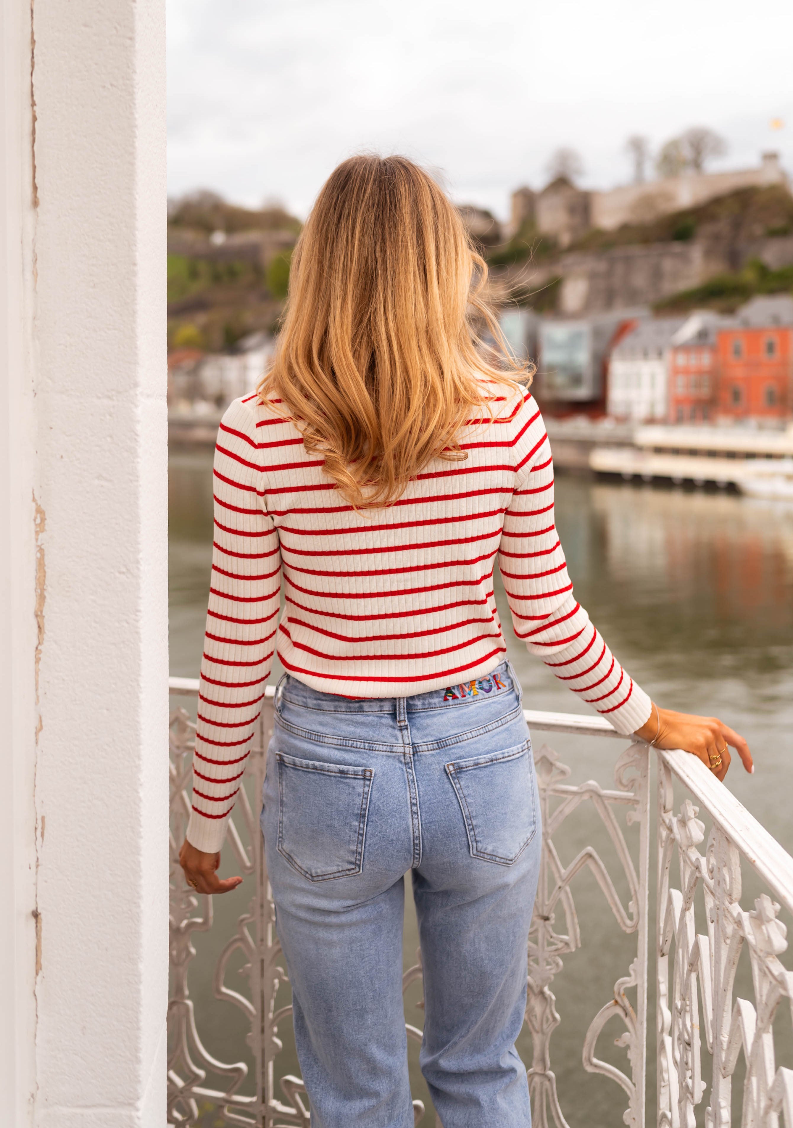 Ecru and Red Striped Volver Sweater