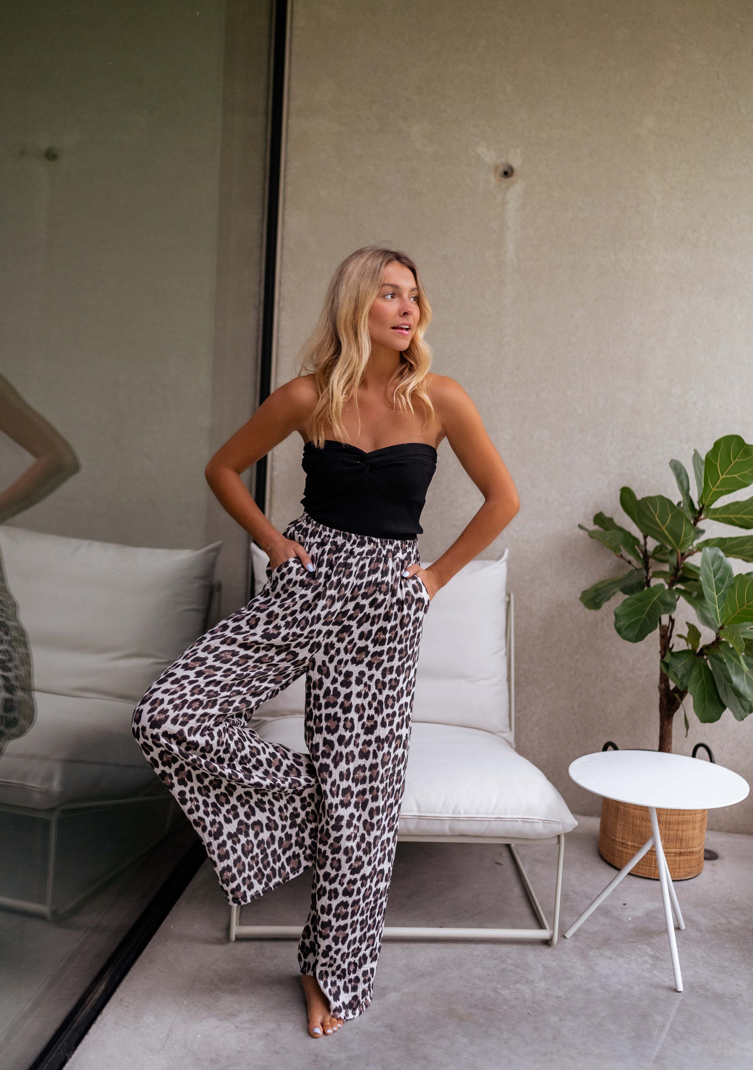 Leopard Print Shiva Pants in Cotton Gauze