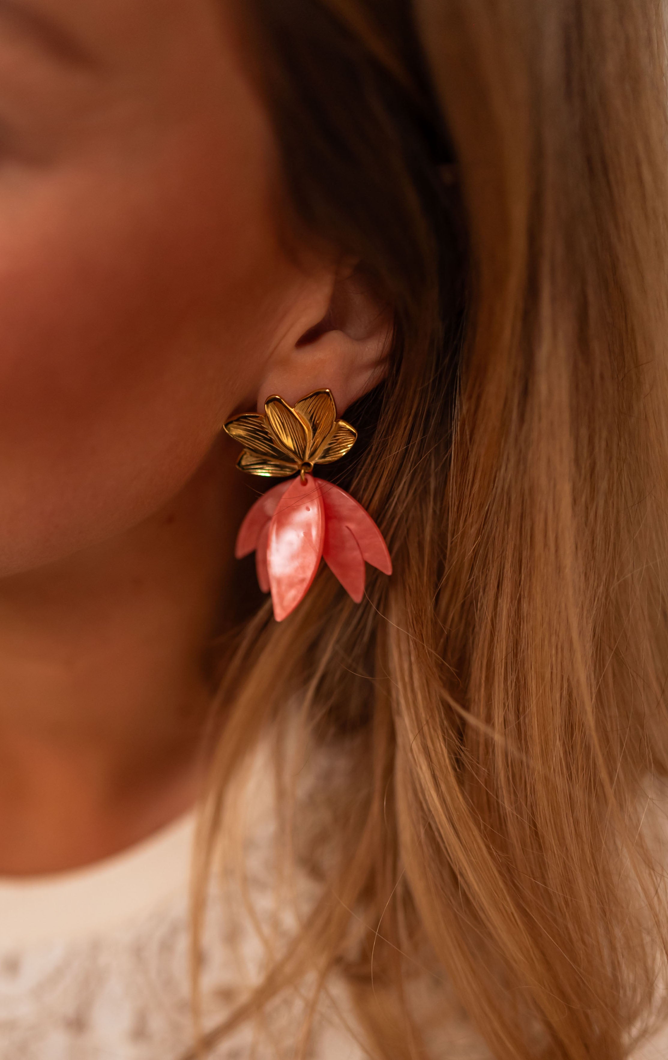 Coral and Golden Willy Earrings