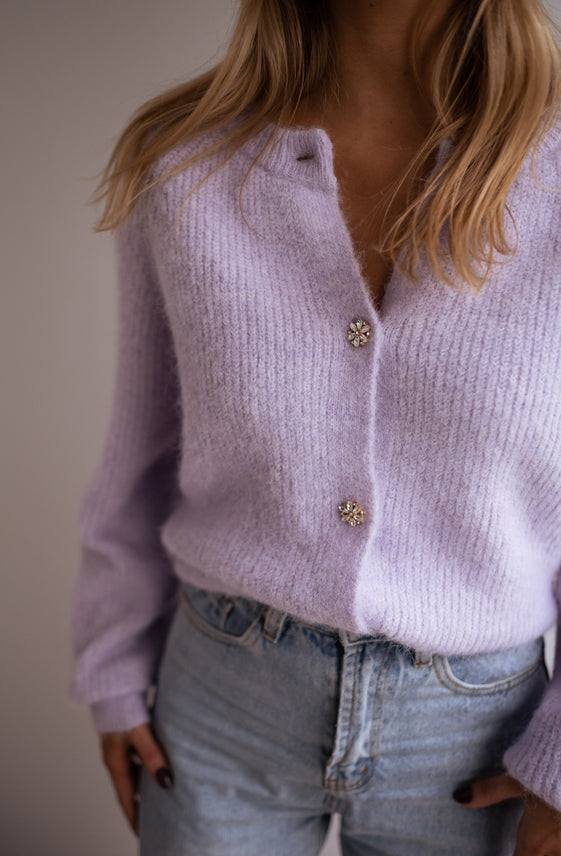 Lilac Isa Cardigan with Shiny Buttons