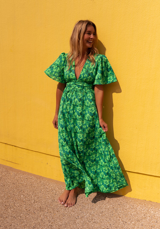 Green Patterned Tiphaine Dress