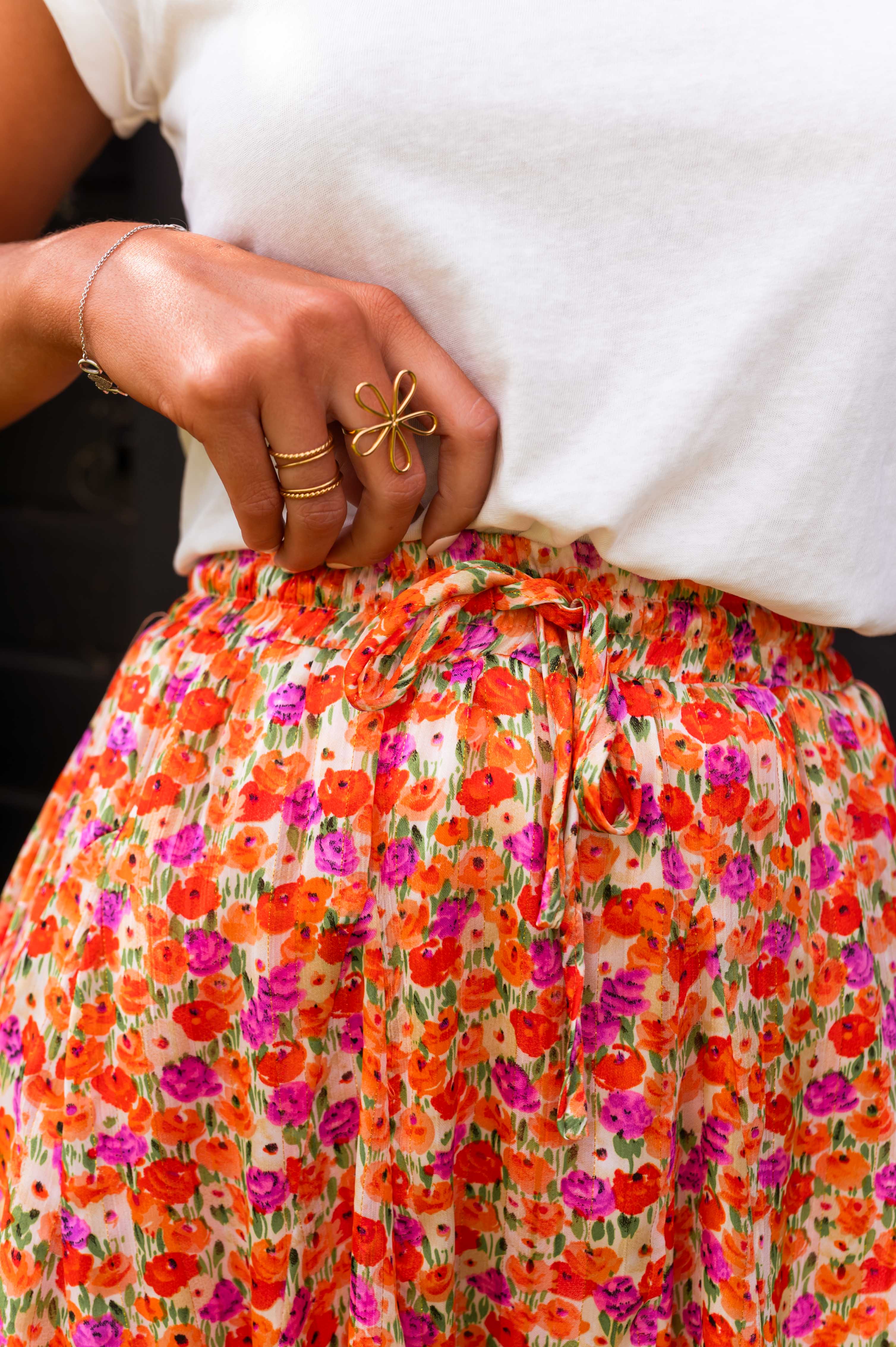 Orange Floral Henley Skirt