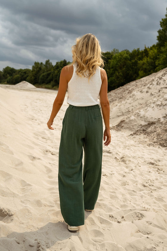 Dark Green Linen Joey Pants