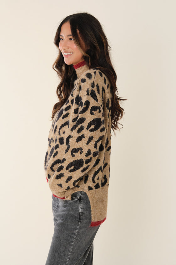 Camel Leopard Poly Sweater