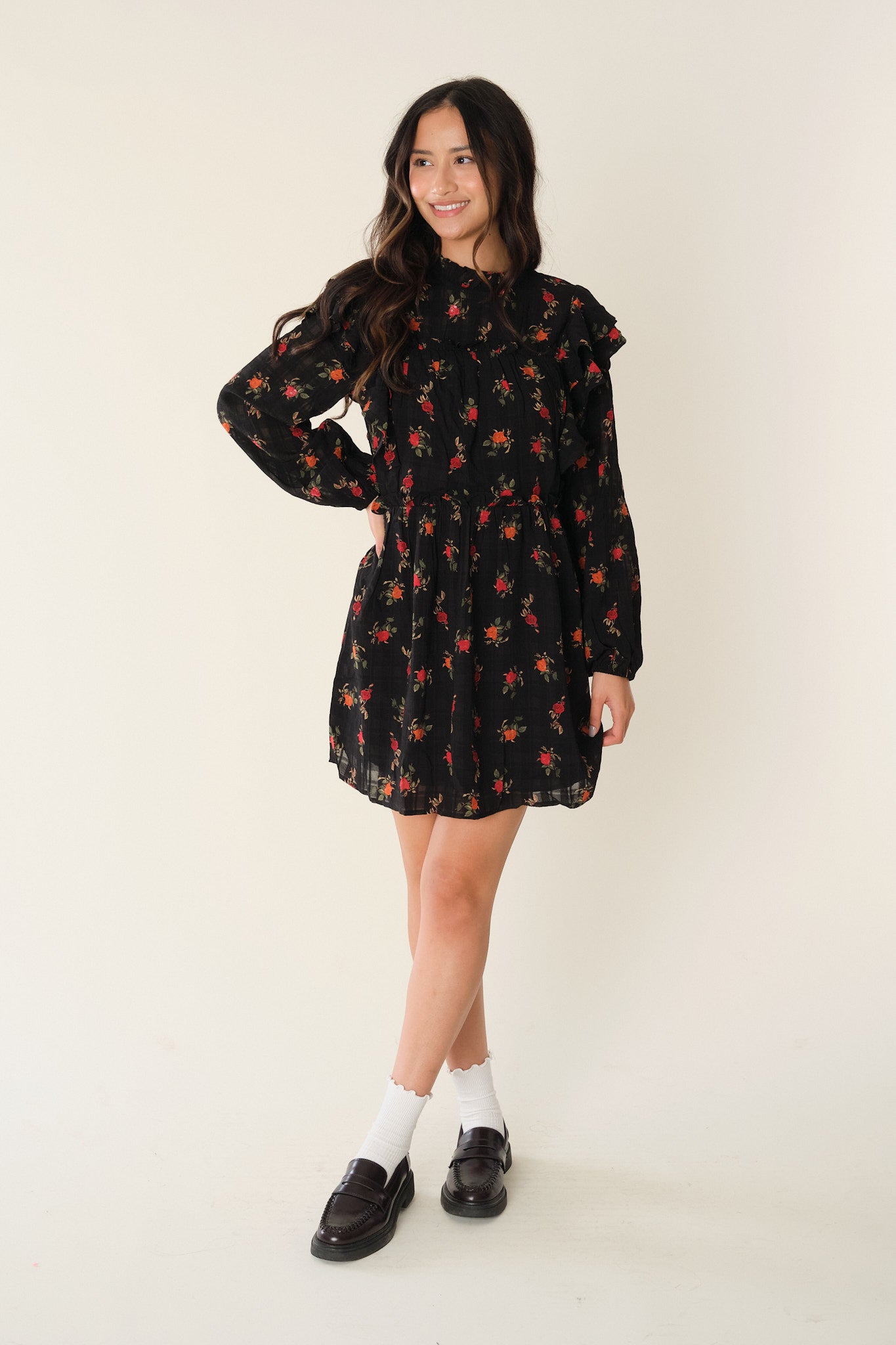 Black Floral Elane Dress