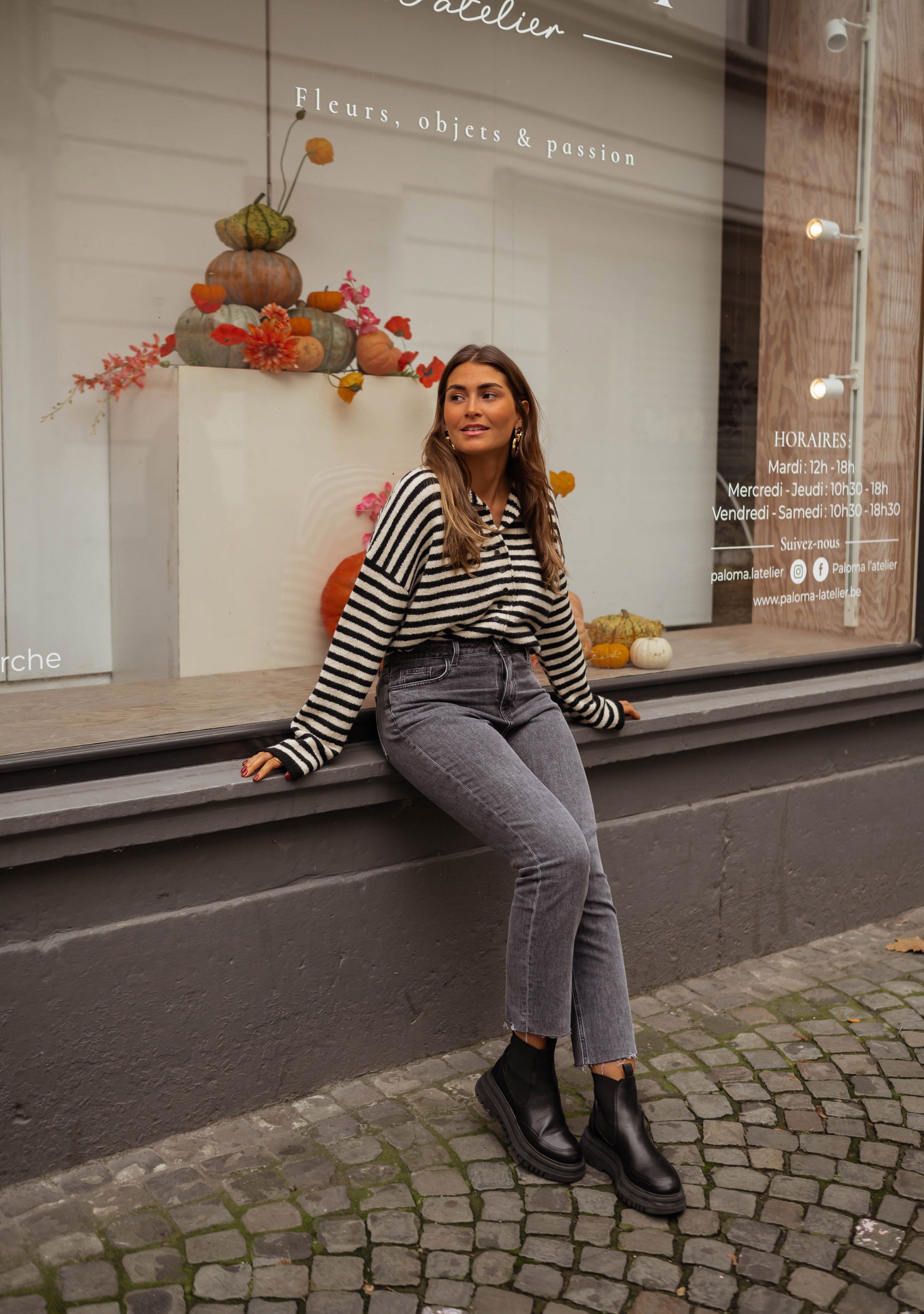 Black and Ecru Striped Eliana Sweater