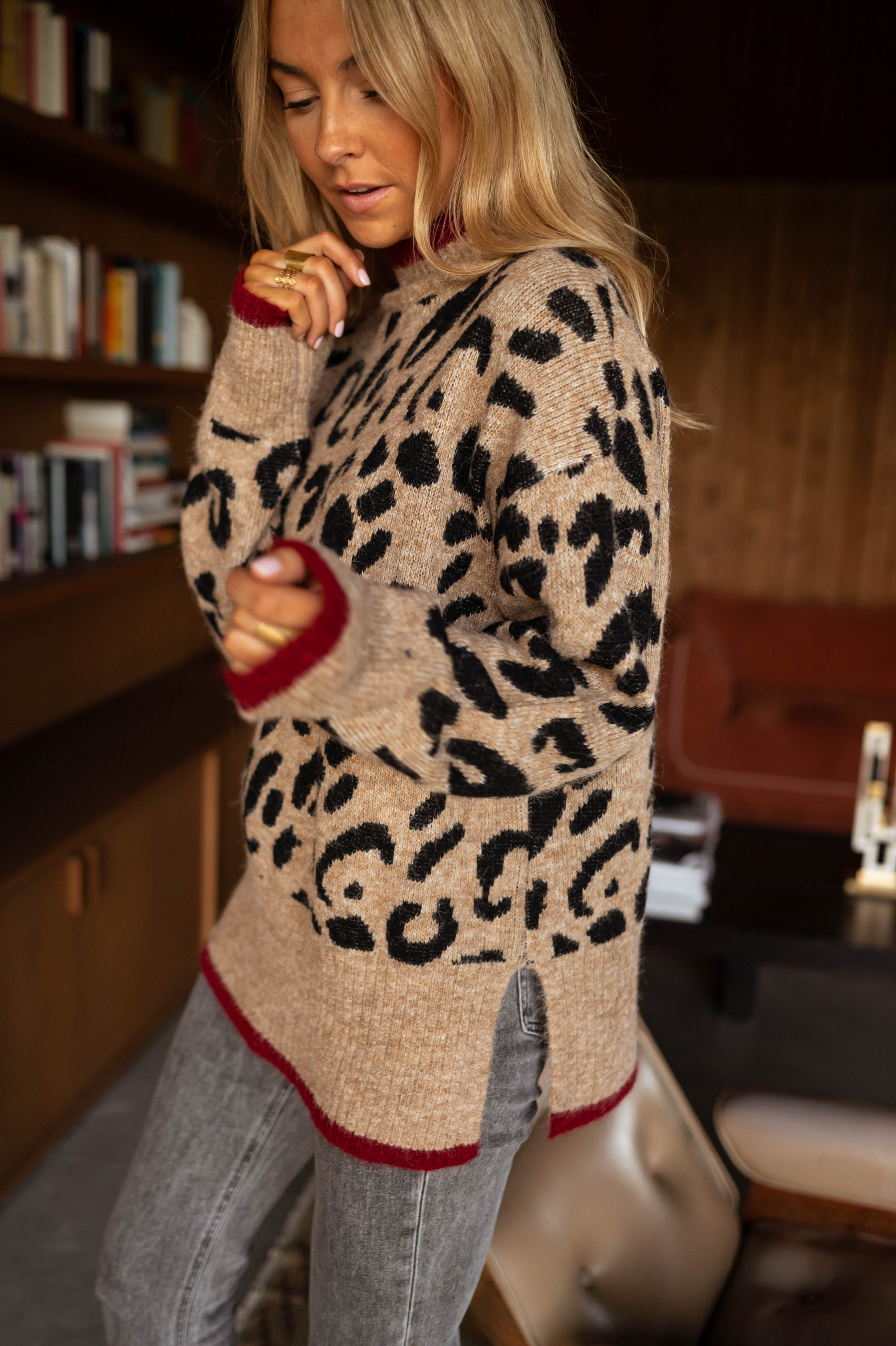 Camel Leopard Poly Sweater