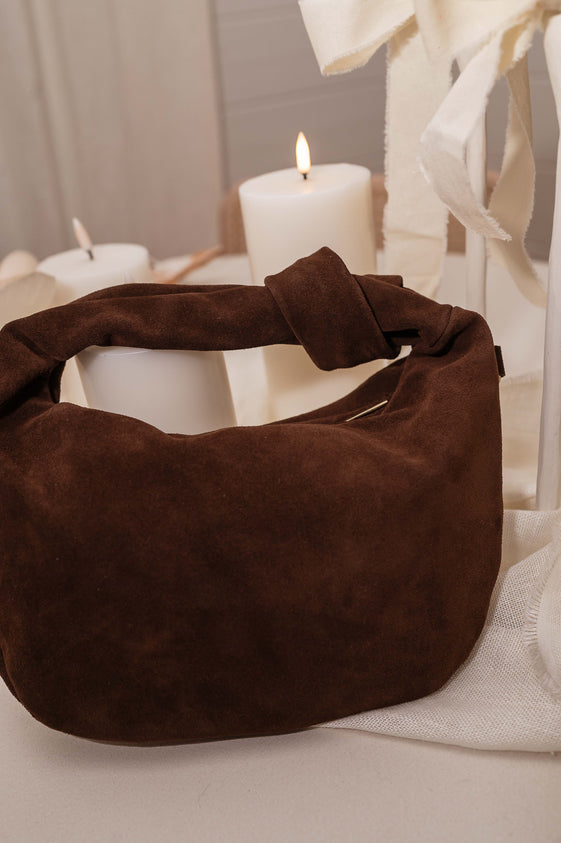 Chocolate Nella Suede Bag