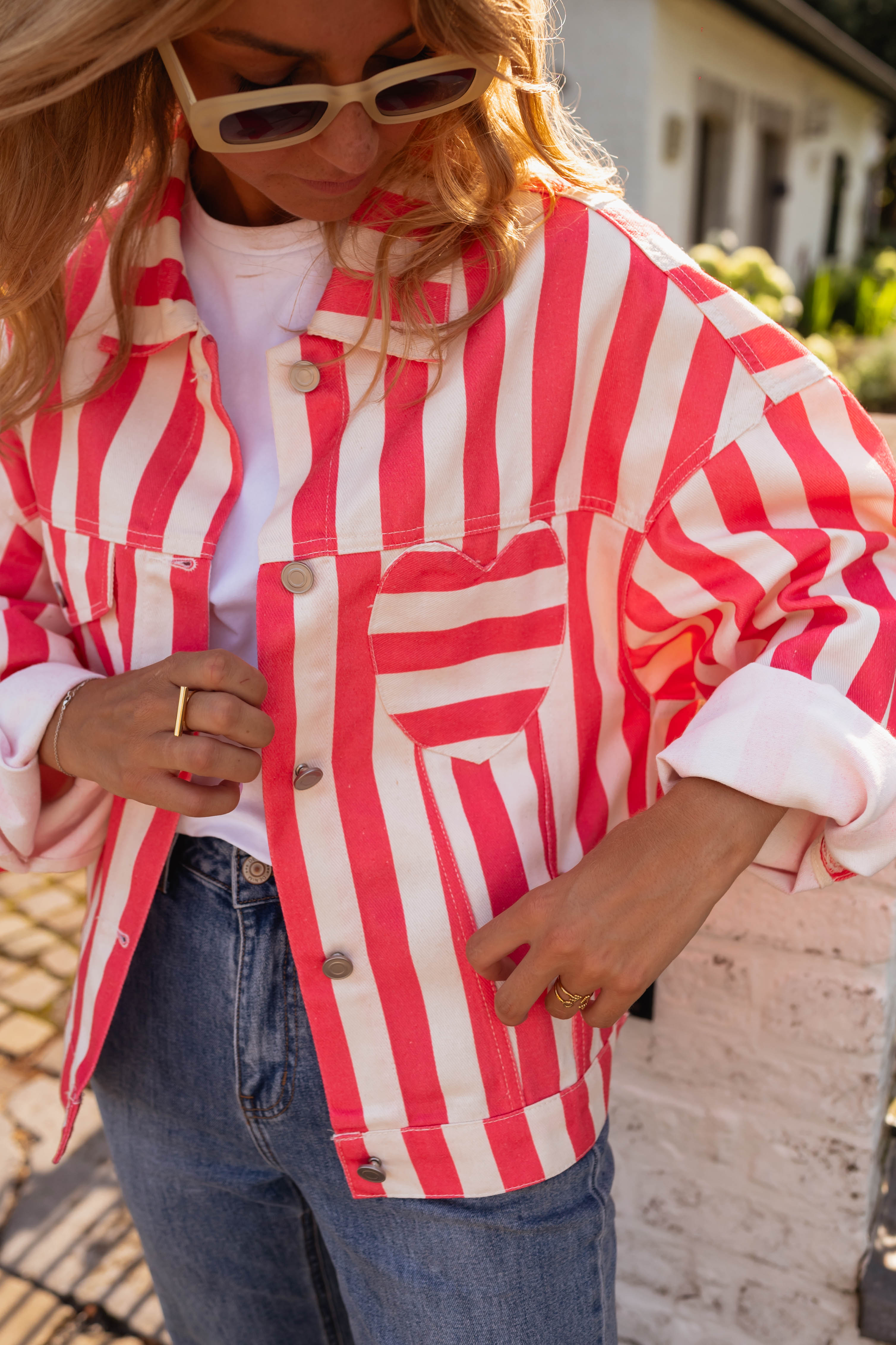 Striped Ecru and Coral Balya Jacket