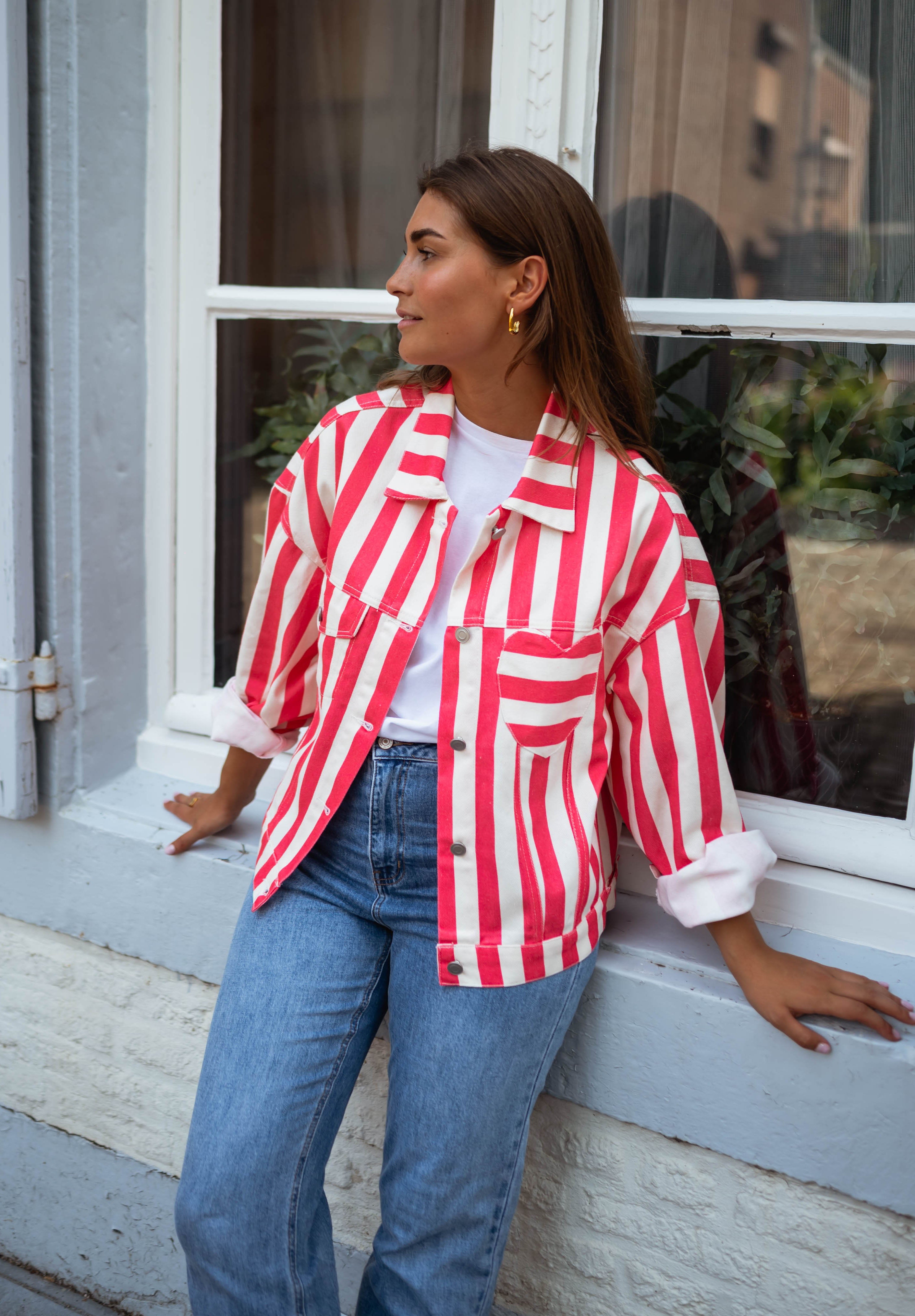 Striped Ecru and Coral Balya Jacket