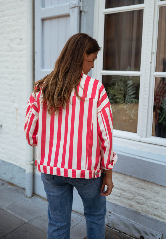 Striped Ecru and Coral Balya Jacket