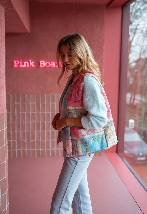 Pink and Blue Sleeveless Maia Jacket