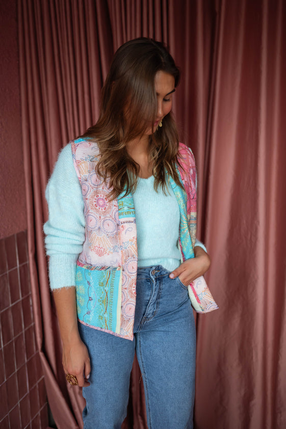 Pink and Blue Sleeveless Maia Jacket