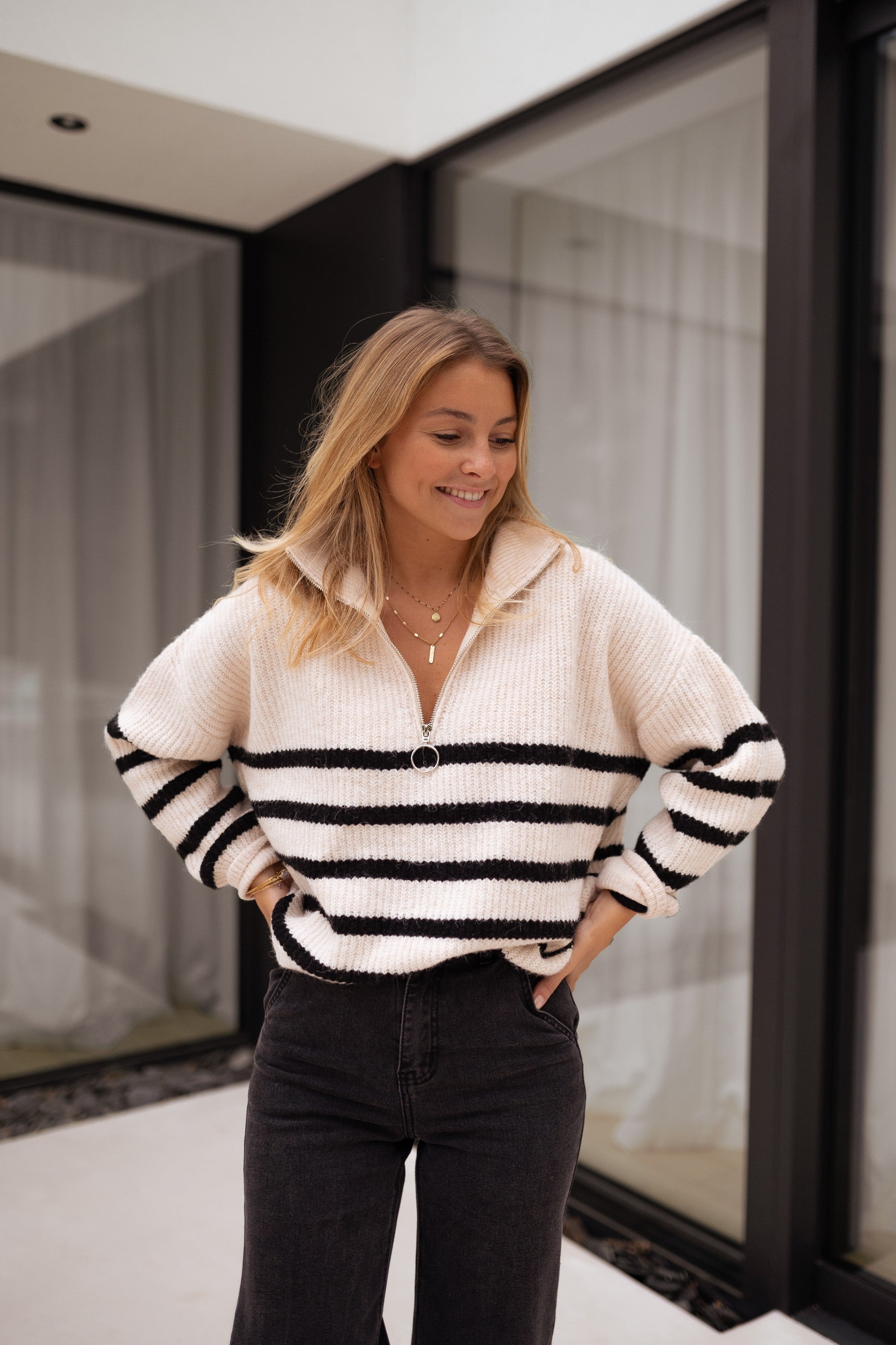 Ecru striped Lelio Sweater - Easy Clothes North America