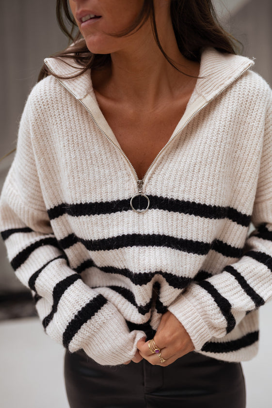 Ecru striped Lelio Sweater - Easy Clothes North America