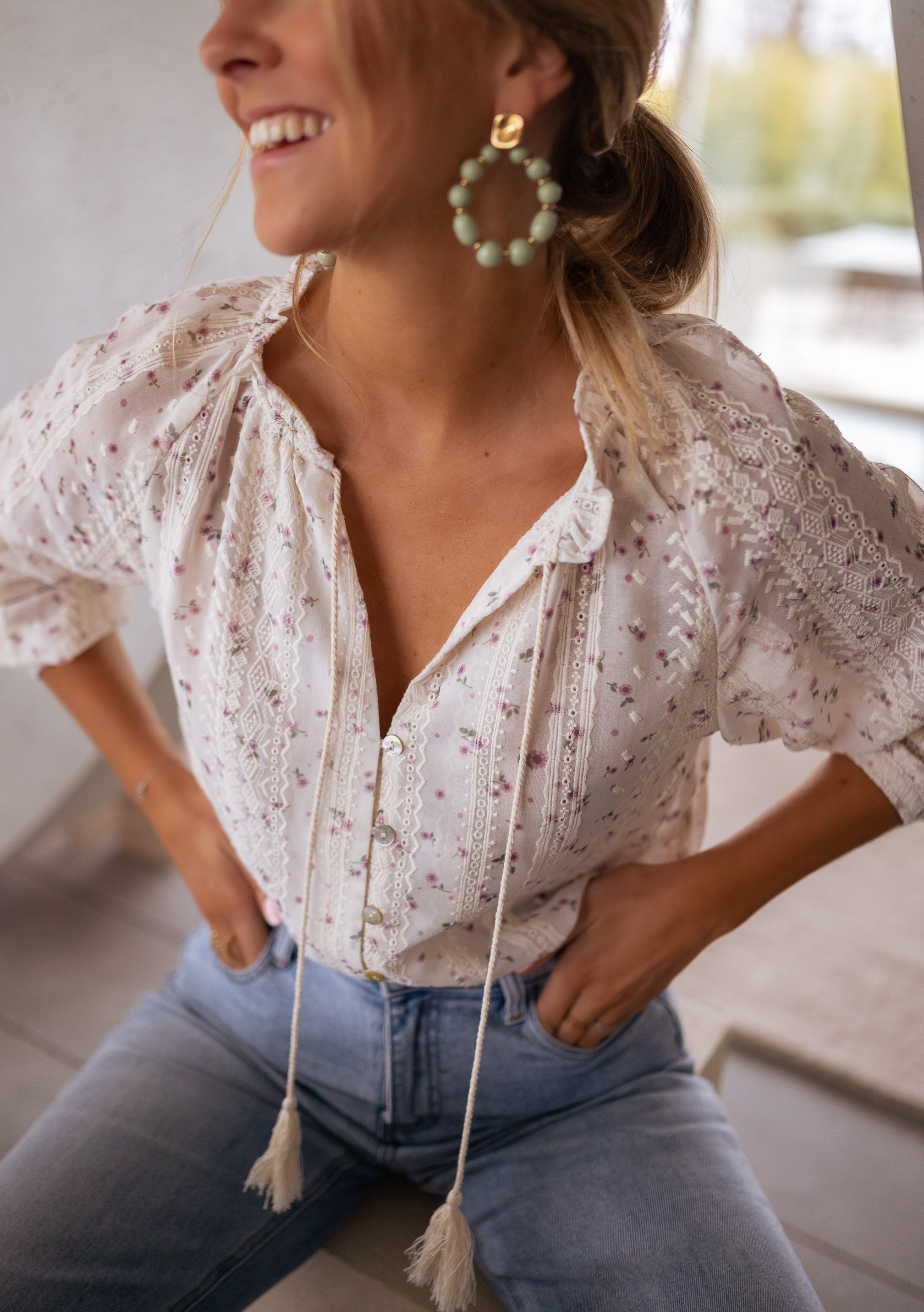 Ecru Patterned Aiden Blouse