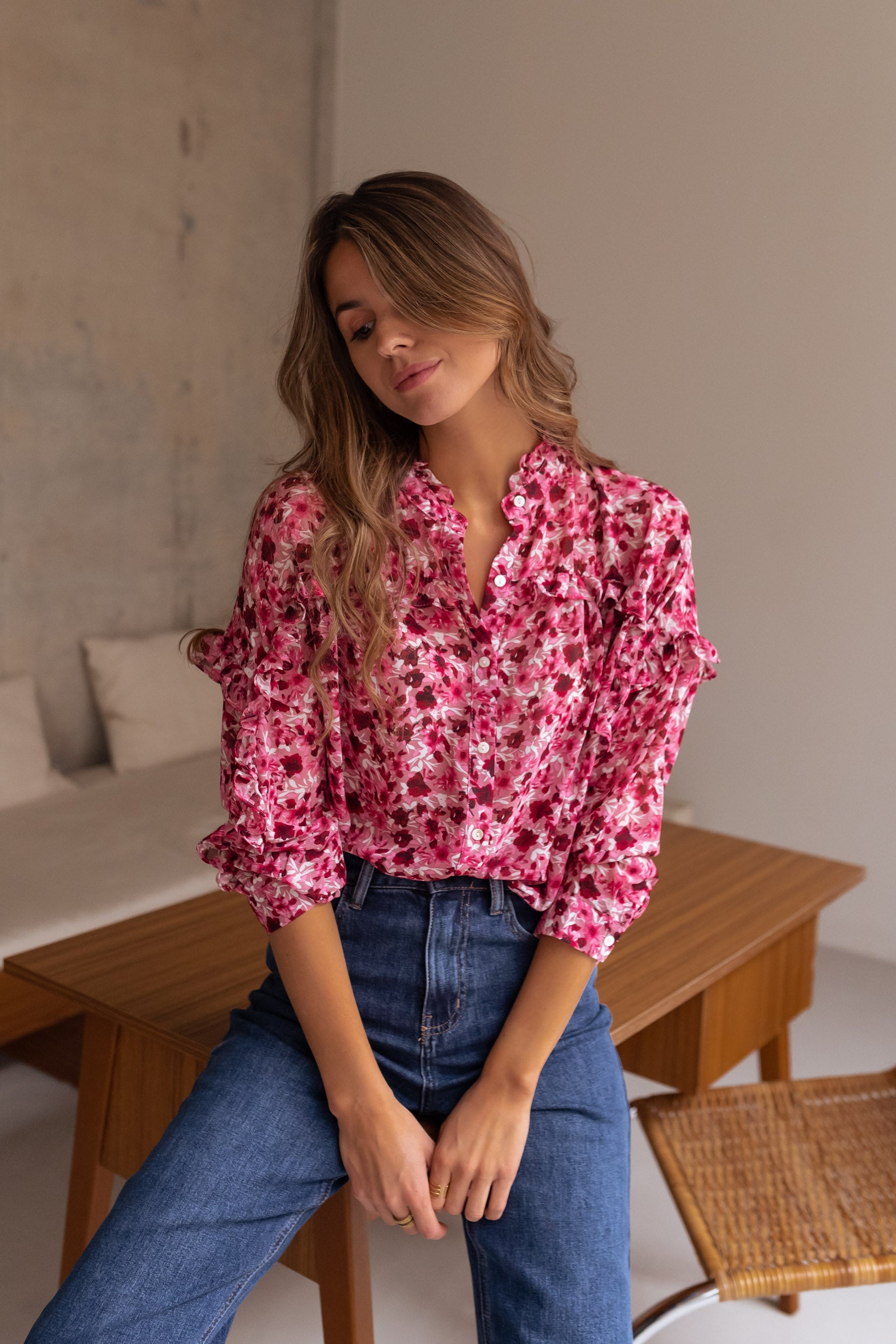 Ogda Pink Blouse With Flowers