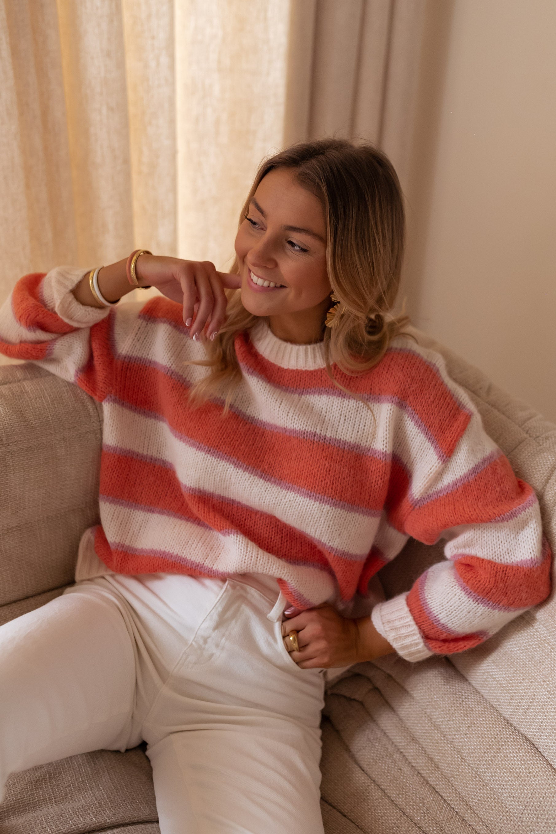 Solvay Orange and Purple Sweater With Lines