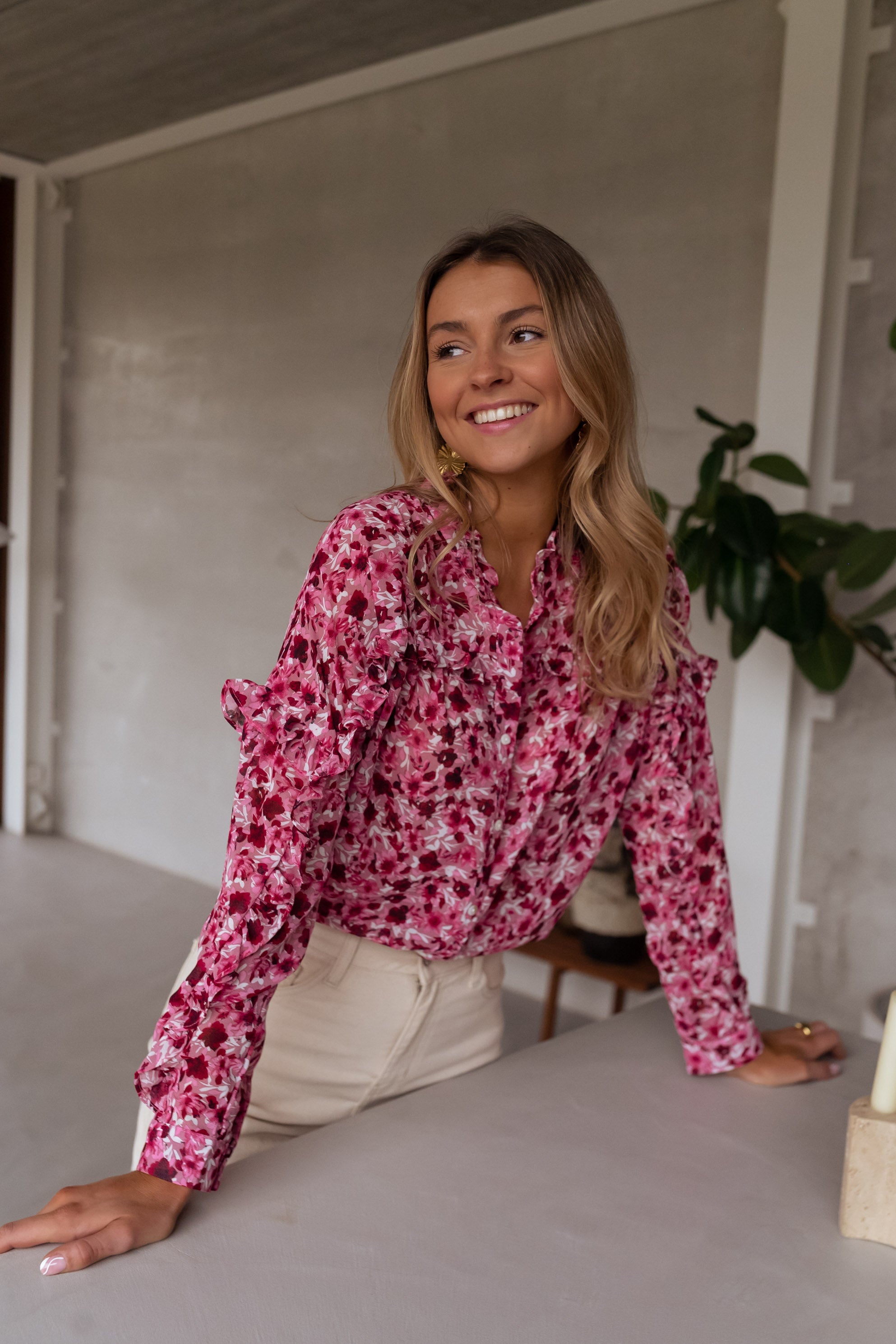 Ogda Pink Blouse With Flowers