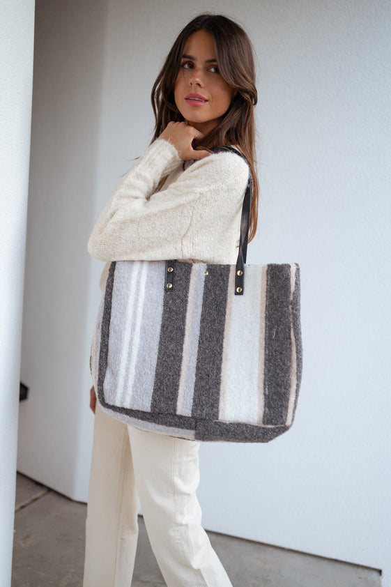 Grey Leah Striped Bag