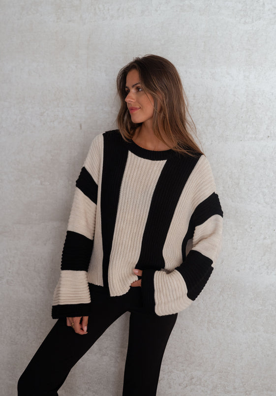 Ecru and Black Masson Sweater