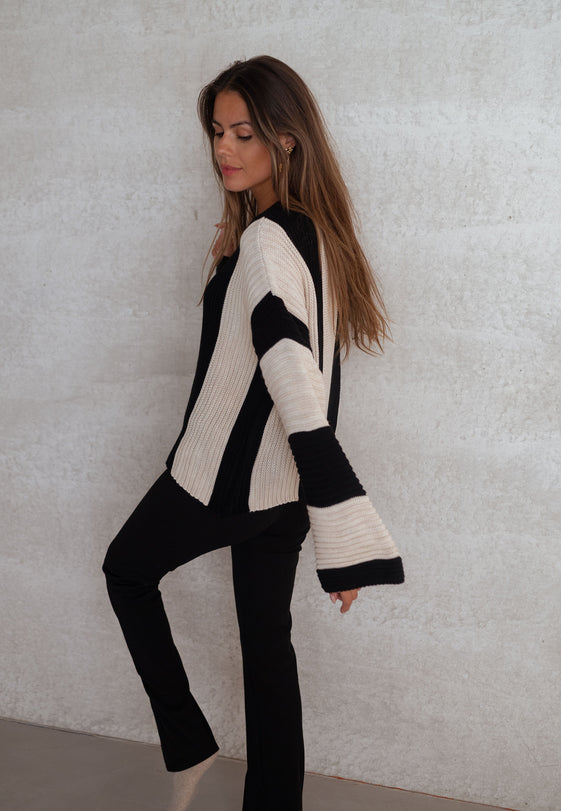 Ecru and Black Masson Sweater