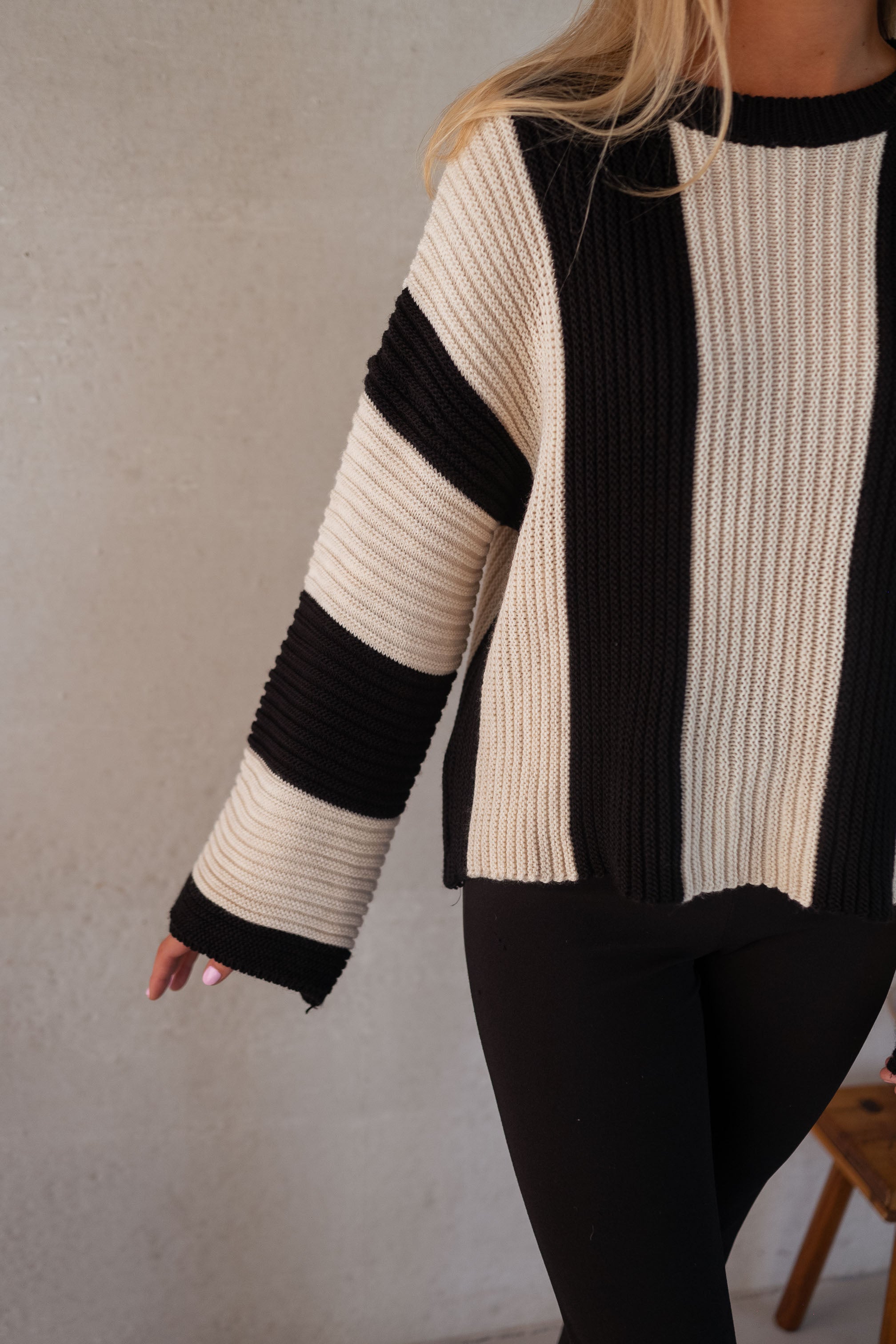 Ecru and Black Masson Sweater