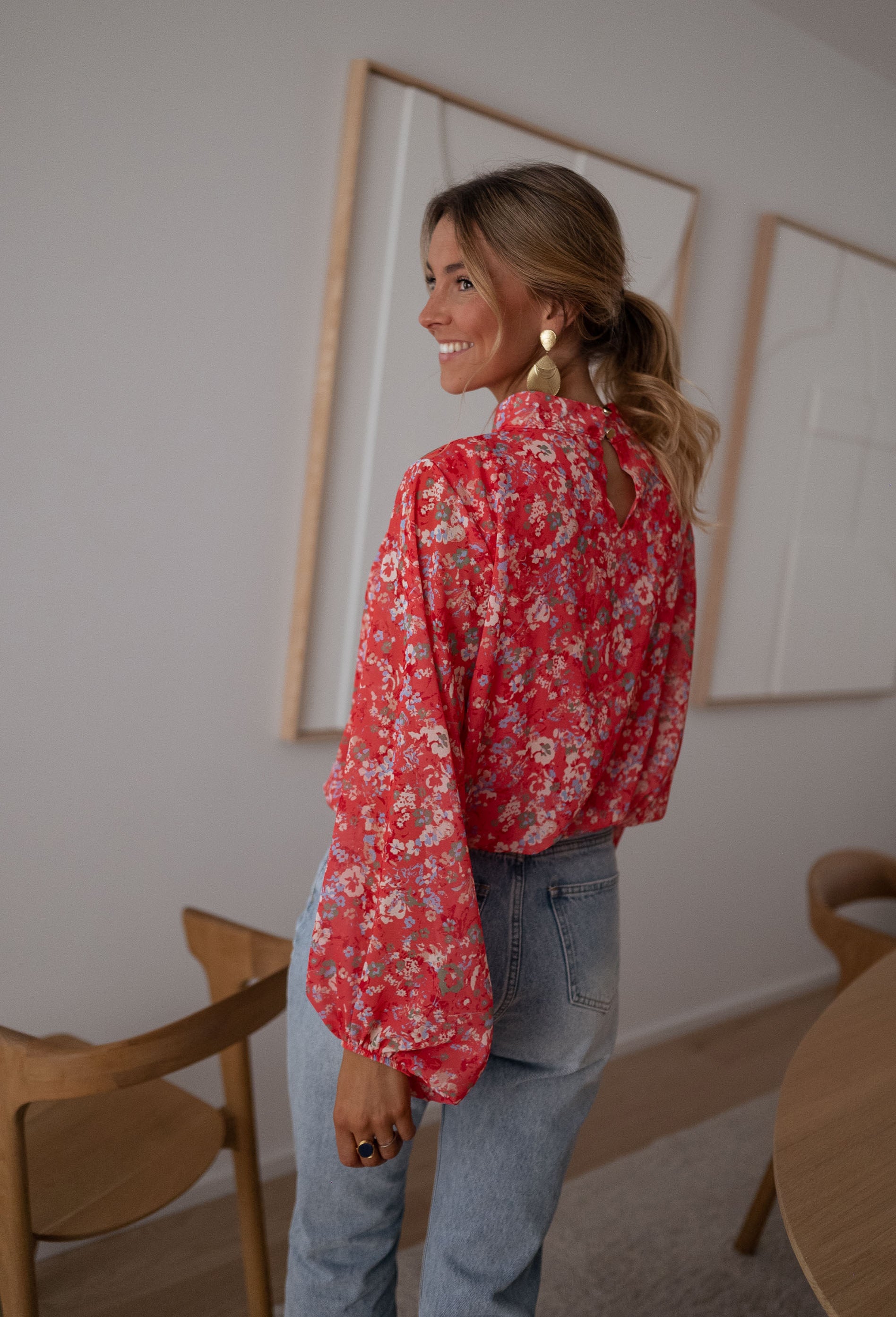 Floral Coral Doma Blouse