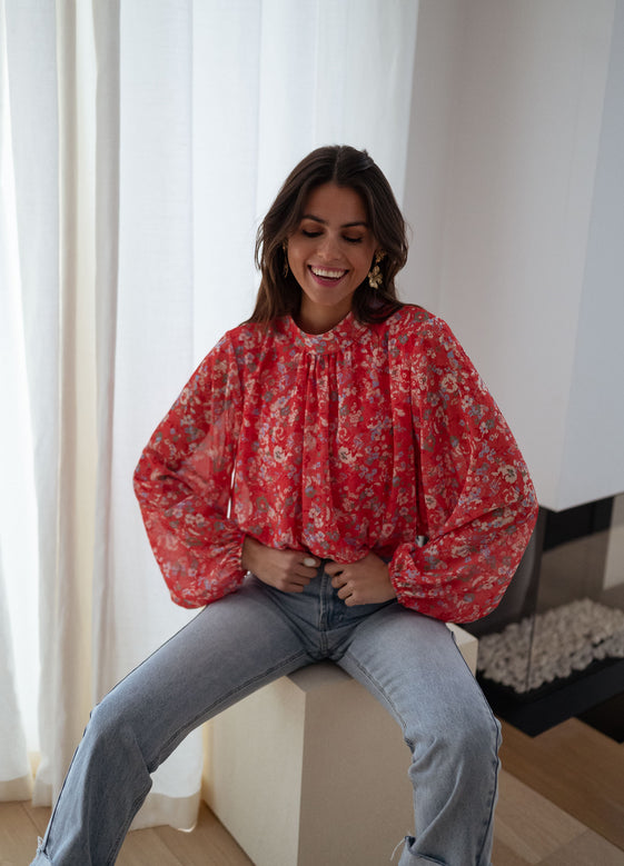 Floral Coral Doma Blouse