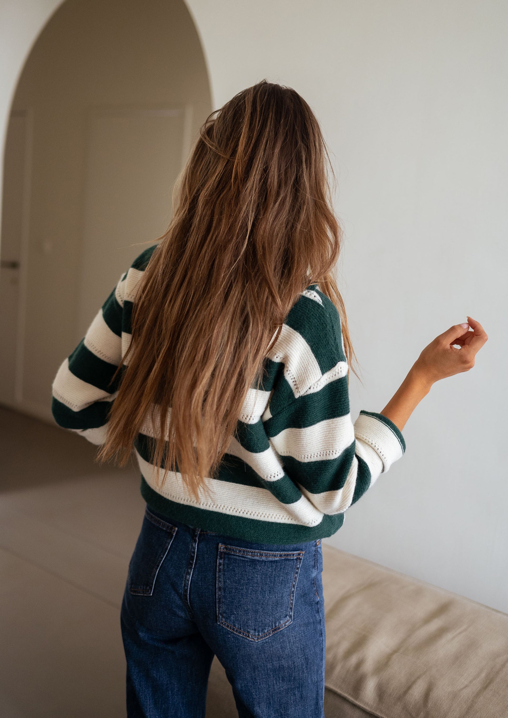 Green and Ecru Striped Laura Sweater